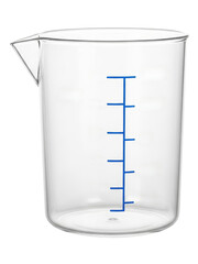 Empty clear glass measuring cup on a transparent background