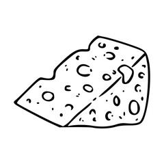 outline drawing of sliced cheese, with holes