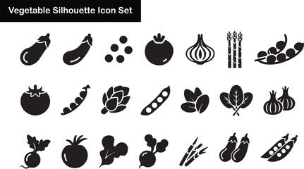Vegetable Silhouette Icon Set Vector Illustration of Various Veggies