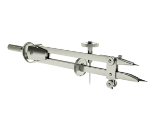Metal drafting compass and divider for technical drawing tool on a transparent background