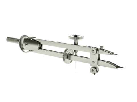 Metal drafting compass and divider for technical drawing tool on a transparent background