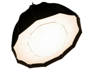 Glowing octagonal softbox light modifier for photo studio on a transparent background