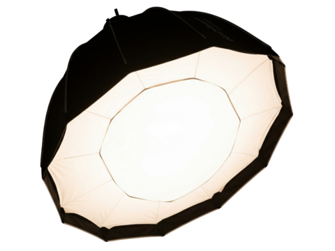 Glowing octagonal softbox light modifier for photo studio on a transparent background