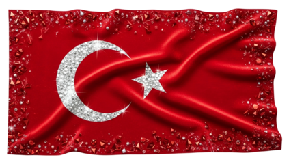 National banner fabric displays brilliant gemstone embellishments waving against a dark background