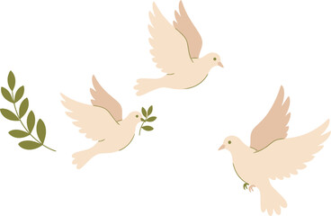 Graceful doves with olive branch soar against white, symbolizing hope, peace, and new beginnings for impactful projects.