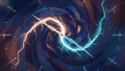 Electric Lightning Wormhole in Cosmic Tunnel | Sci-Fi Portal with Blue and Orange Arcs | Glowing Energy Vortex with Cracked Space-Time