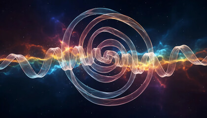 Glowing Spiral Energy Wave Across the Cosmos | Abstract Cosmic Vortex with Rainbow Waves | Sci-Fi Soundwave or Quantum Ripple in Space
