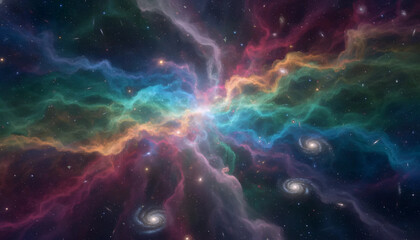 Vibrant Galactic Explosion with Rainbow Nebula | Cosmic Fireworks in Deep Space | Multicolor Starburst Nebula in the Universe