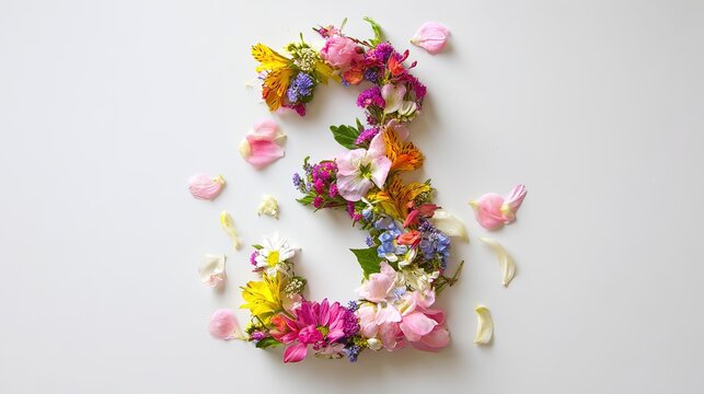 Number 3 Formed by Flowers, Creative Design Layout Material
