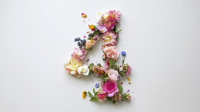 Number 4 Formed by Flowers, Creative Decoration Art Material
