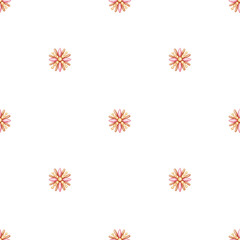 Seamless pattern with staggered gold brooch on white background. Hand drawn watercolor with sparkling and pencil texture. Jewelry with pink gemstones. Perfect for Christmas textile and wrapping paper.