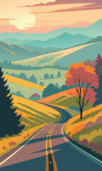 Scenic road winding through autumn mountains landscape