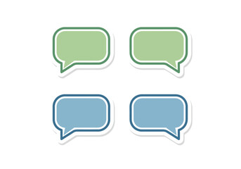 Fototapeta premium Set of four green and blue rectangular speech bubble stickers with rounded corners.