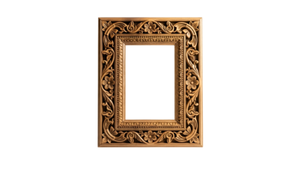 Ornate wooden picture frame features elaborate floral carvings against a dark background