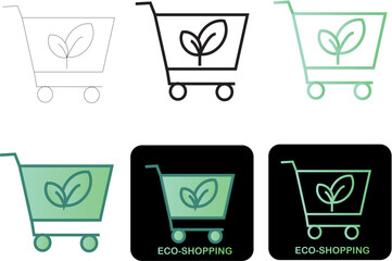Green Shopping Cart Icons with Leaf Symbol Representing Eco-Friendly Commerce