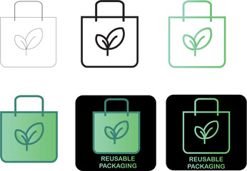 Eco-Friendly Reusable Packaging Icons with Leaf Design in Gradient Style