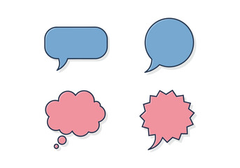 Four Colorful Speech Bubbles with Different Shapes and Outlines.