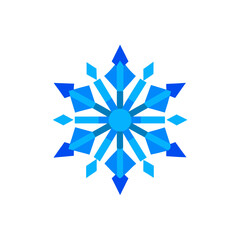 Geometric blue snowflake design element on transparent background