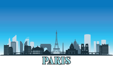 Fototapeta premium Global city Paris shown in a detailed vector skyline with a bright blue sky