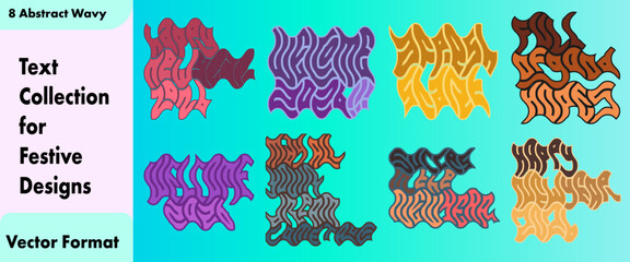 Abstract Wavy Festive Text Collection. Modern Happy New Year 2026 Vector Designs for Holiday Celebrations.