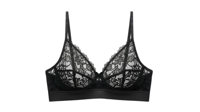 Elegant black lace undergarment displayed against a dark background