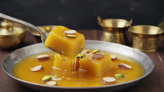Indian sweet dish halwa with sugar syrup.ai 