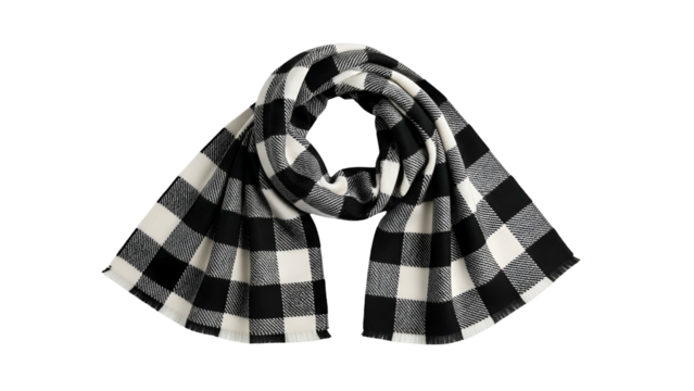 Woven fabric accessory featuring a bold black and white large checkered pattern displayed against a solid dark background