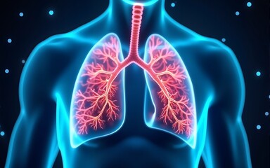 Futuristic medical research for lungs health care background with screen. High quality