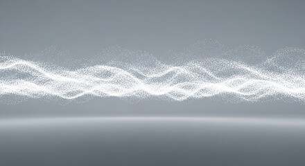 Abstract glowing energy wave of sparkling particles flowing horizontally isolated on transparent background