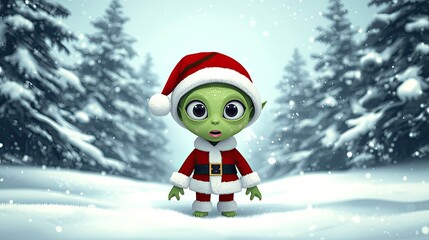 Christmas Creature in a Snowy Wonderland Festive Alien Portrait