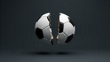 Abstract Soccer Ball Halves Two stylized, abstract, geometric halves of a soccer ball, rendered in clean, polished white, suspended and subtly interacting in a minimalist studio environment. Focus on