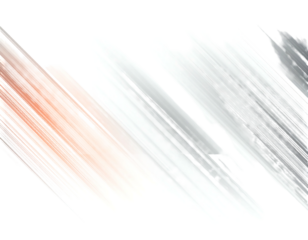 Abstract, dynamic composition with brushstrokes of orange, white, and gray against a stark black backdrop. Diagonal and energetic