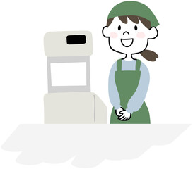 Vector Illustration of Woman Cashier Serving Customer at Checkout Counter