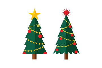 Simple Flat Christmas Tree with Ornaments – Festive Holiday Vector Illustration