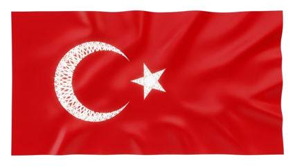 National symbol banner displaying a crescent and star motif waving against a dark background