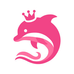 Pink Dolphin Princess Logo with Crown