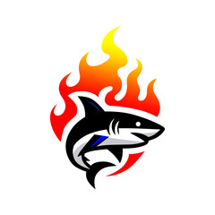 Dynamic Flaming Shark Mascot Logo