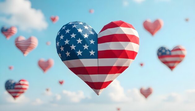 A heart-shaped American flag encircled by various hearts, representing solidarity for Heart Disease Awareness and wellness