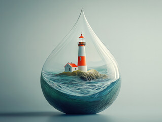 A Beacon of Light Inside a Floating Water Droplet, Symbolizing Safety