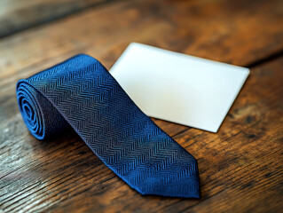 Father’s Day Folded Tie and Card on a Rustic Wooden Desk