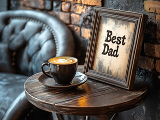 Elegant Framed "Best Dad" Wooden Typography on a Distressed Table