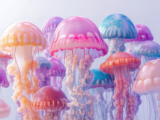 Jellyfish Group Creating a Circular Planet Shape in the Ocean