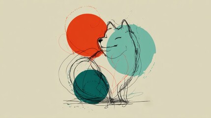 Playful dog illustration with colorful abstract shapes creating a whimsical and cheerful artwork for creative projects