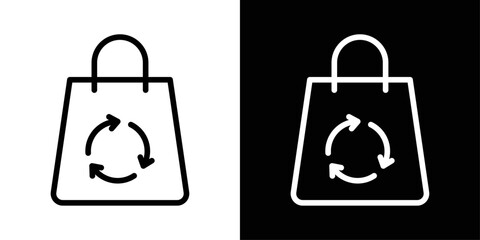 Reusable bag icon in black and white stroke on background. Ideal for eco shopping, sustainability concepts, zero-waste themes, and grocery packaging.