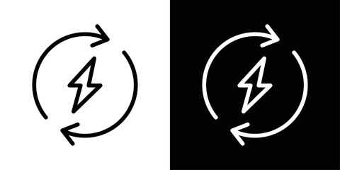 Renewable energy arrow icon in black and white stroke on background. Ideal for sustainability, eco energy flow, green power systems, and recycling concepts.