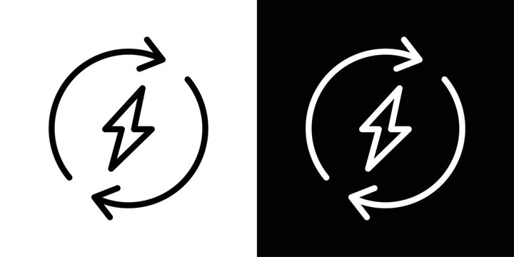 Renewable energy arrow icon in black and white stroke on background. Ideal for sustainability, eco energy flow, green power systems, and recycling concepts.