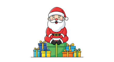 Jolly Claus surrounded by a vibrant collection of holiday presents, spreading cheer and festive delight