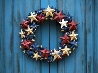 Patriotic Wreath Crafted with Stars and Stripes for July 4th