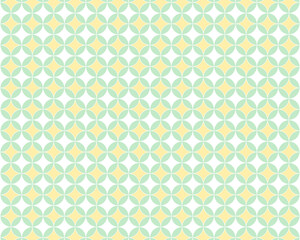 黄緑と黄色のひし形・丸柄シームレスパターン背景  和柄風の抽象的な幾何学模様タイル壁紙 花磚
