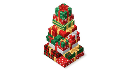Stack of Christmas Gifts in Gift Wrap with Ribbons, a Festive Holiday Scene